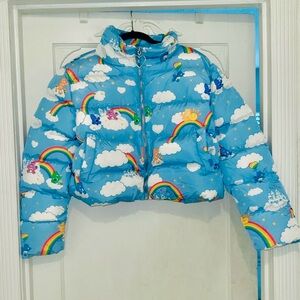 Dolls Kill x Care Bears Women Blue Rainbow Puffer Jacket XL Brand New W/Tag RARE